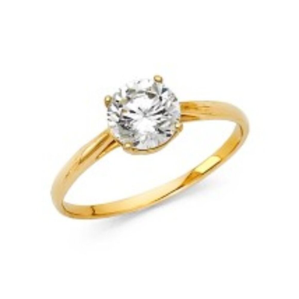 Solid 14K Yellow Gold 1ct Round CZ Engagement Ring